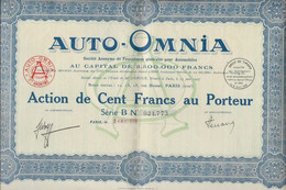 AUTO-OMNIA - ACTION DE 100  FRS -ANNEE 1928 - Automobilismo