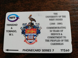TRINIDAD & TOBAGO  GPT CARD    $60,-  245CCTA    50 YEARS UNIVERSITY WEST IND            Fine Used Card        ** 8907** - Trinidad & Tobago
