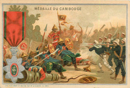 170222 - CHROMO LITH VIEILLEMARD PARIS A JEANDE Libraire éditeur - MEDAILLE DU CAMBODGE ASIE Bataille Militaire - Sonstige