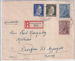 BÖHMEN Und MÄHREN - 1942 - MIXTE Avec REICH Sur ENVELOPPE RECOMMANDEE De FREIBURG (BADEN) !! => TEUFEN (SUISSE) - Lettres & Documents