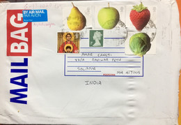 GREAT BRITAIN 2020, CORONA PERIOUD ! FRUIT SHAPED 4 STAMPS!! QUEEN,MOTHER & CHILD TOTAL 6 STAMPS USED COVER TO INDIA - Covers & Documents