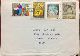 FRANCE 2020, CORONA VIROUS PERIOUD USED COVER TO INDIA REACHED AFTER 85 DAYS!!! 4 DIFFERENT ARTIS 4 DIFFERENT STAMPS 198 - Briefe U. Dokumente