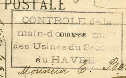 Cachet De Contrôle De Main D’œuvres Militaires Du Usines Du Secteur Du Havre Sur Carte Postale En 1915 - Réf F174 - 1. Weltkrieg 1914-1918