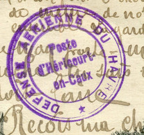 Cachet Du Poste De Héricourt En Caux De La Défense Aérienne Du Havre Sur Cp En 1916  - Réf F179 - 1. Weltkrieg 1914-1918