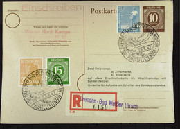 R-Gs-Postkarte Mit 10 Pf Ziffer In MiF SoSt. DRESDEN-BAD WEISSER HIRSCH PHILATELISTENTAG (0159) 23.6.47 Knr: P 952, Ua. - Lettres & Documents