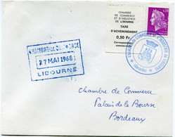 FRANCE LETTRE AVEC AFFRANCHISSEMENT DONT UN TIMBRE DE GREVE N°5 LIBOURNE DEPART CHAMBRE DE COMMERCE 27 MAI 1968 LIBOURNE - Documents