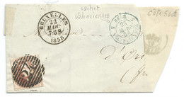 N°5 BELGIQUE SUR ENVELOPPE PARTIELLE / BRUXELLES POUR LA FRANCE 1858 / CAD BLEU BELG 5 VALENCIENNES - 1849-1865 Medallions (Other)