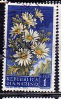 SAN MARINO 1957 FIORI II 2 EMISSIONE MARGHERITA FIORE FLOWERS DAISY FLOWER 2TH ISSUE LIRE 1 LIRA USATO USED OBLITERE' - Usati