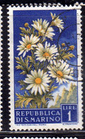 SAN MARINO 1957 FIORI II 2 EMISSIONE MARGHERITA FIORE FLOWERS DAISY FLOWER 2TH ISSUE LIRE 1 LIRA USATO USED OBLITERE' - Usati