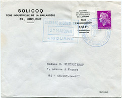 FRANCE LETTRE AVEC AFFRANCHISSEMENT DONT UN TIMBRE DE GREVE N°5 LIBOURNE DEPART CHAMBRE DE COMMERCE 27 MAI 1968 LIBOURNE - Documents