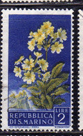 SAN MARINO 1957 FLORA FIORI II 2 EMISSIONE PRIMULE FIORE FLOWERS  FLOWER 2TH ISSUE LIRE 2 USATO USED OBLITERE' - Usati