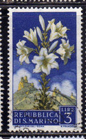 SAN MARINO 1957 FLORA FIORI II 2 EMISSIONE GIGLIO IRIS FIORE FLOWERS  FLOWER 2TH ISSUE LIRE 3 USATO USED OBLITERE' - Usati