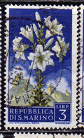 SAN MARINO 1957 FLORA FIORI II 2 EMISSIONE GIGLIO IRIS FIORE FLOWERS  FLOWER 2TH ISSUE LIRE 3 USATO USED OBLITERE' - Usati