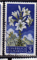 SAN MARINO 1957 FLORA FIORI II 2 EMISSIONE GIGLIO IRIS FIORE FLOWERS  FLOWER 2TH ISSUE LIRE 3 USATO USED OBLITERE' - Usati