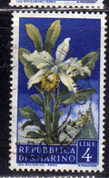 SAN MARINO 1957 FLORA FIORI II 2 EMISSIONE ORCHIDEA FIORE FLOWERS  FLOWER 2TH ISSUE LIRE 4 USATO USED OBLITERE' - Usati