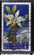 SAN MARINO 1957 FLORA FIORI II 2 EMISSIONE ORCHIDEA FIORE FLOWERS  FLOWER 2TH ISSUE LIRE 4 USATO USED OBLITERE' - Usati