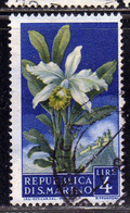 SAN MARINO 1957 FLORA FIORI II 2 EMISSIONE ORCHIDEA FIORE FLOWERS  FLOWER 2TH ISSUE LIRE 4 USATO USED OBLITERE' - Usati