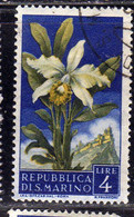 SAN MARINO 1957 FLORA FIORI II 2 EMISSIONE ORCHIDEA FIORE FLOWERS  FLOWER 2TH ISSUE LIRE 4 USATO USED OBLITERE' - Usati