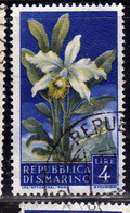 SAN MARINO 1957 FLORA FIORI II 2 EMISSIONE ORCHIDEA FIORE FLOWERS  FLOWER 2TH ISSUE LIRE 4 USATO USED OBLITERE' - Usati