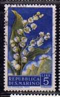 SAN MARINO 1957 FLORA FIORI II 2 EMISSIONE MUGHETTI FIORE FLOWERS  FLOWER 2TH ISSUE LIRE 5 USATO USED OBLITERE' - Usati