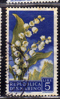 SAN MARINO 1957 FLORA FIORI II 2 EMISSIONE MUGHETTI FIORE FLOWERS  FLOWER 2TH ISSUE LIRE 5 USATO USED OBLITERE' - Usati