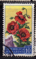 SAN MARINO 1957 FLORA FIORI II 2 EMISSIONE PAPAVERI FIORE FLOWERS  FLOWER 2TH ISSUE LIRE 10 USATO USED OBLITERE' - Usati