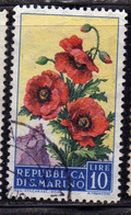 SAN MARINO 1957 FLORA FIORI II 2 EMISSIONE PAPAVERI FIORE FLOWERS  FLOWER 2TH ISSUE LIRE 10 USATO USED OBLITERE' - Usati