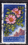 SAN MARINO 1957 FLORA FIORI II 2 EMISSIONE ROSE DI MACCHIA FIORE FLOWERS  FLOWER 2TH ISSUE LIRE 80 USATO USED OBLITERE' - Usati