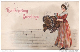 Thanksgiving Greeting Woman Holding Turkey 1908 - Thanksgiving