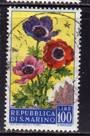 SAN MARINO 1957 FLORA FIORI II 2 EMISSIONE ANEMONE FIORE FLOWERS  FLOWER 2TH ISSUE LIRE 100  USATO USED OBLITERE' - Usati