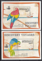 1991 Dominica Columbus Discovery Parrots Birds Explorers Ships Complete Set Of 2 Souvenir Sheets MNH - Dominica (1978-...)