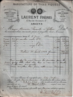 Manufacture De Tiges Piquées Laurent Frères à Amiens à M. Demeire Lerant, Cordonnier à Lillers. 1882. - 1800 – 1899