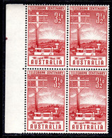 AUSTRALIA - 1954 TELEGRAPH ANNIVERSARY STAMP IN SIDE MARGIN BLOCK OF 4 FINE MNH ** SG 275 X 4 - Mint Stamps