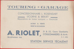 Dépt 77 - COULOMMIERS - TOURING-GARAGE A. RIOLET, 21 Cours Gambetta - Concessionnaire ROSENGART, LICORNE & BERLIET - Coulommiers