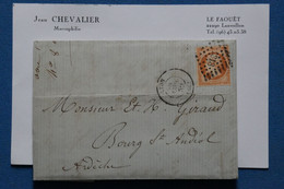 AR7 FRANCE BELLE LETTRE  1847 LYON  POUR BOURG ST ANDEOL+N°16 + AFFRANCH. INTERESSANT - 1853-1860 Napoleon III
