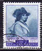 REPUBBLICA DI SAN MARINO 1957 GARIBALDI LIRE 2 USATO USED OBLITERE' - Usati