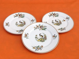 3 Assiettes Plates Anciennes Porcelaine De Limoges France  " Grue Cendrée "   ... - Limoges (FRA)