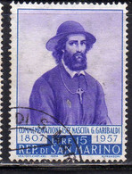 REPUBBLICA DI SAN MARINO 1957 GARIBALDI LIRE 15 USATO USED OBLITERE' - Usati