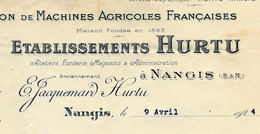 AGRICULTURE  MACHINES AGRICOLES Ets HURTU NANGIS SEINE ET MARNE E.J ACQUEMARD HURTU 1924 B.E.V.SCANS+ HIST - 1900 – 1949