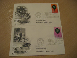 NEW YORK 1973 Stop Drug Abuse Narcotic Drugs 2 FDC Health Sante Cancel Cover UNITED NATIONS USA - Drogen
