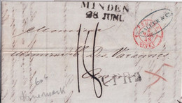 1846 - DANEMARK - ENTREE PRUSSE Par GIVET Sur LETTRE De ELSENEUR ! => ANGERS - MARQUE ALLEMANDE De MINDEN - Entry Postmarks