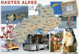 Carte Géographique - 05 Département Des HAUTES ALPES - Marmotte, Rafting, Cadran Solaire, Fontaine - Landkarten