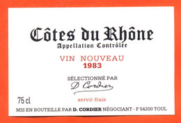 Etiquette Neuve De Vin Cotes Du Rhone Vin Nouveau 1983 D Cordier à 54200 Toul - 75 Cl - Côtes Du Rhône