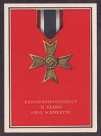 Germany Third Reich WWII - Original Postcard With Image Of German Medal 'Kriegsverdienstkreuz II. Klase Ohne Schwerter' - Cartas