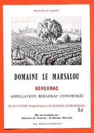 Etiquette Neuve De Vin De Bergerac Domaine Le Marsalou M Zavattin à Flaugéac - 75 Cl - Bergerac