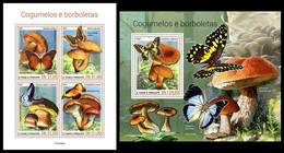 S. TOME & PRINCIPE 2021 - Mushrooms & Butterflies, M/S + S/S. Official Issue [ST210705] - Hongos