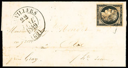 N°3 OBL Plume Et Grille + CAD Type 12 "Vauvillers (69)" (Haute-Saône 22 Janvier 1849) Sur Lettre, Ind 26. TB, - 1849-1876: Classic Period