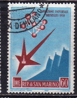 REPUBBLICA DI SAN MARINO 1958 BRUXELLES BRUSSELS LIRE 60 USATO USED OBLITERE' - Usati