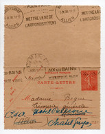 - CARTE-LETTRE AIX-LES-BAINS Pour MOULINS Pour CHATEL-GUYON 4.9.1930 - 50 C. Rouge Semeuse Lignée - Date 007 - - Letter Cards