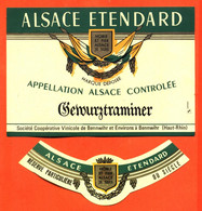 Etiquette + Collerette Ancienne Neuve De Vin D'alsace étendard Gewurztraminer Coopérative Vinicole De Bennwihr Et Envir - Gewurztraminer